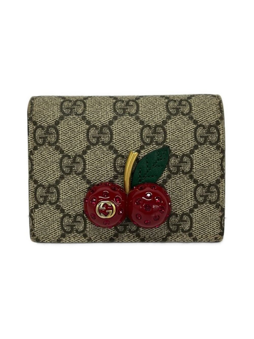 Gucci Bifold Wallet GG Supreme Compact Beige Brown Multi Leather